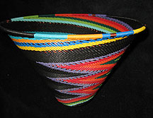 Zulu African Cone Shaped Telephone Wire Basket/Bowl - Black Rainbow Swirl
