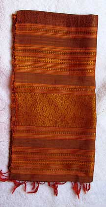Handmade Thai Hilltribe Folk Pattern Silk Scarf -  Oranges/Golds