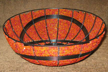 Handmade Modern South African Bead and Wire Bowl - Orange & Red